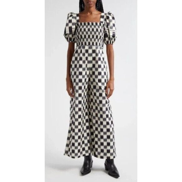 Autumn Adeigbo Pants - Autumn Adeigbo Nicolette Puff Sleeve Black & White Brushed Check Jumpsuit 2